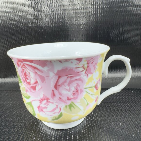 Kent Pottery Fine Porcelain Teacup And Saucer Set Floral Pattern 12oz Yellow VTG - Picture 2 of 10